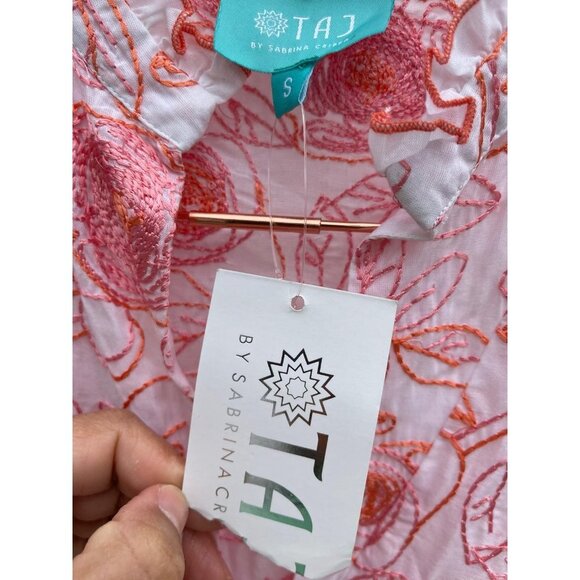 TAJ Sabrina Womens Long Sleeve Embroidered Floral St Barth Dress Red White S - Picture 10 of 11